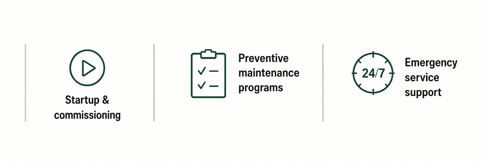 Vital Electric Service Sales Startup & commissioning, Preventive maintenance programs, Emergency service